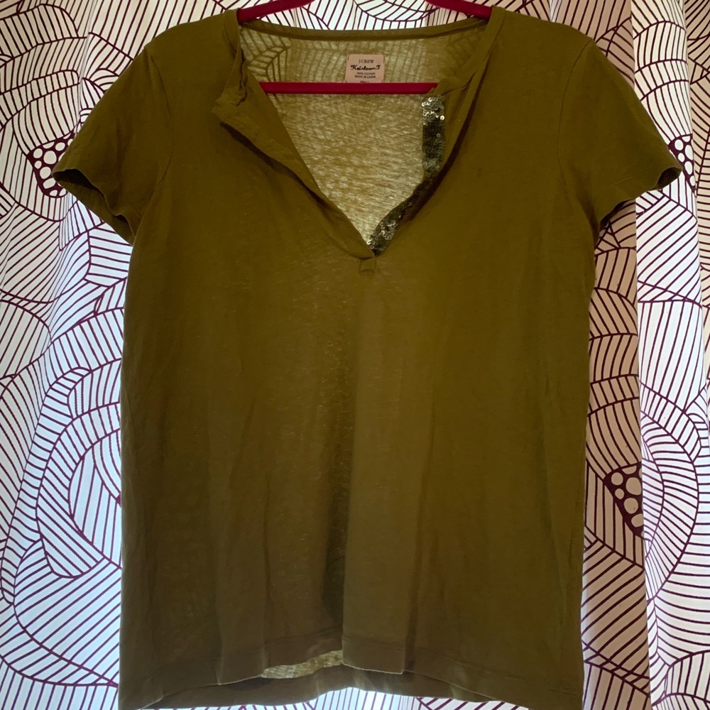 NWOT J.Crew Heritage sequined deep V-neck Tee!